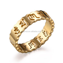 Om Mani Padme Hum Ringe Für Männer Goldfarbener Hohler Ring 5MM Edelstahl Schmuck Für Männer